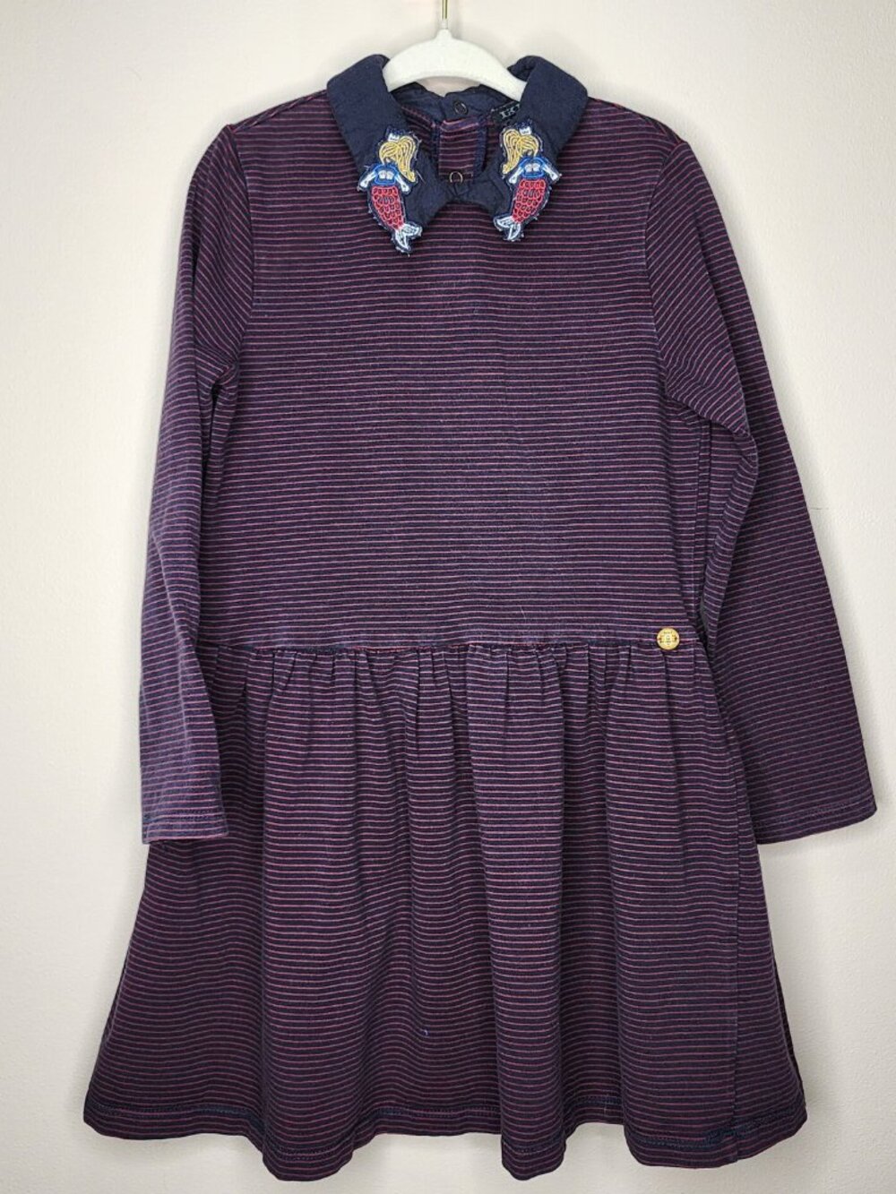 IKKS Kids Striped Dress — Navy/Red, Size 6 (116cm) | Dog Embroidery